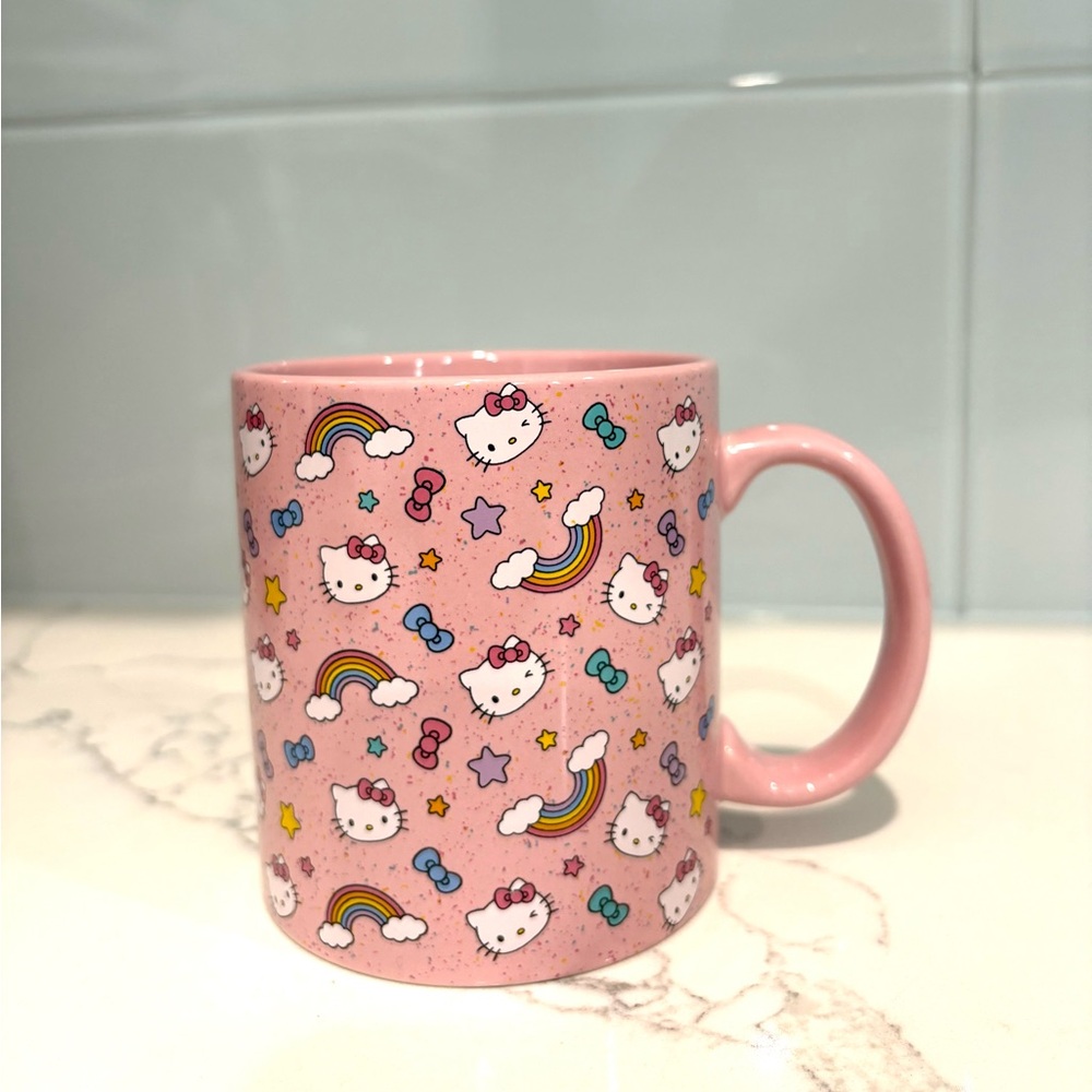 BRAND NEW Hello Kitty Pink Mug with Rainbow Design